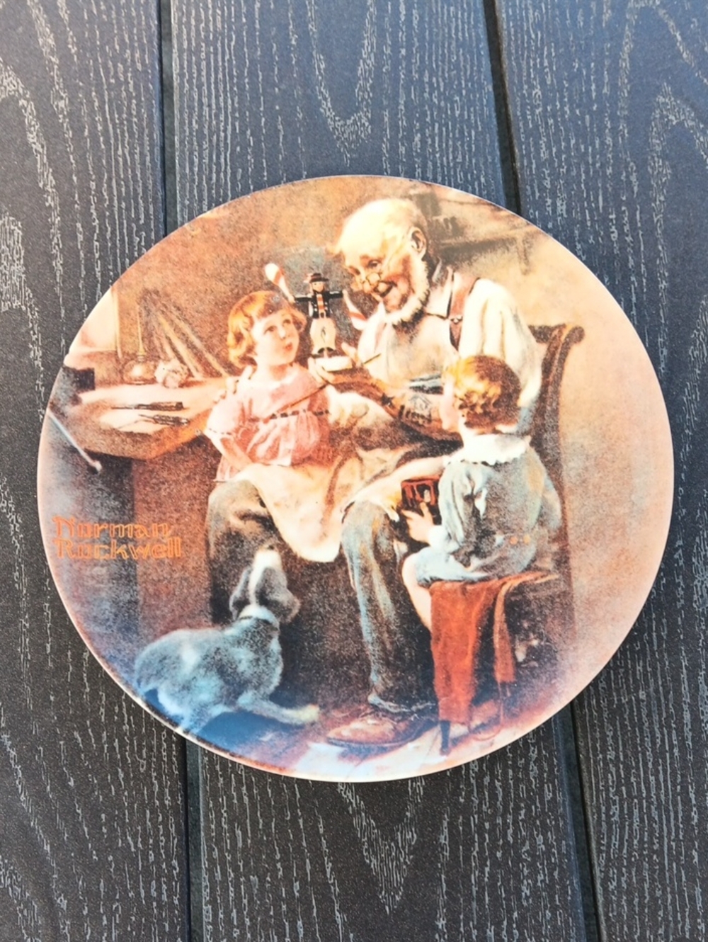 Norman Rockwell Warm Cream, Brown, Blue Family Plate